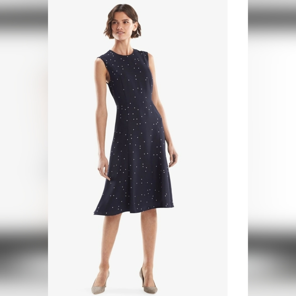 MM Lafleur Midnight Blue Midi Dress with Ivory Dots